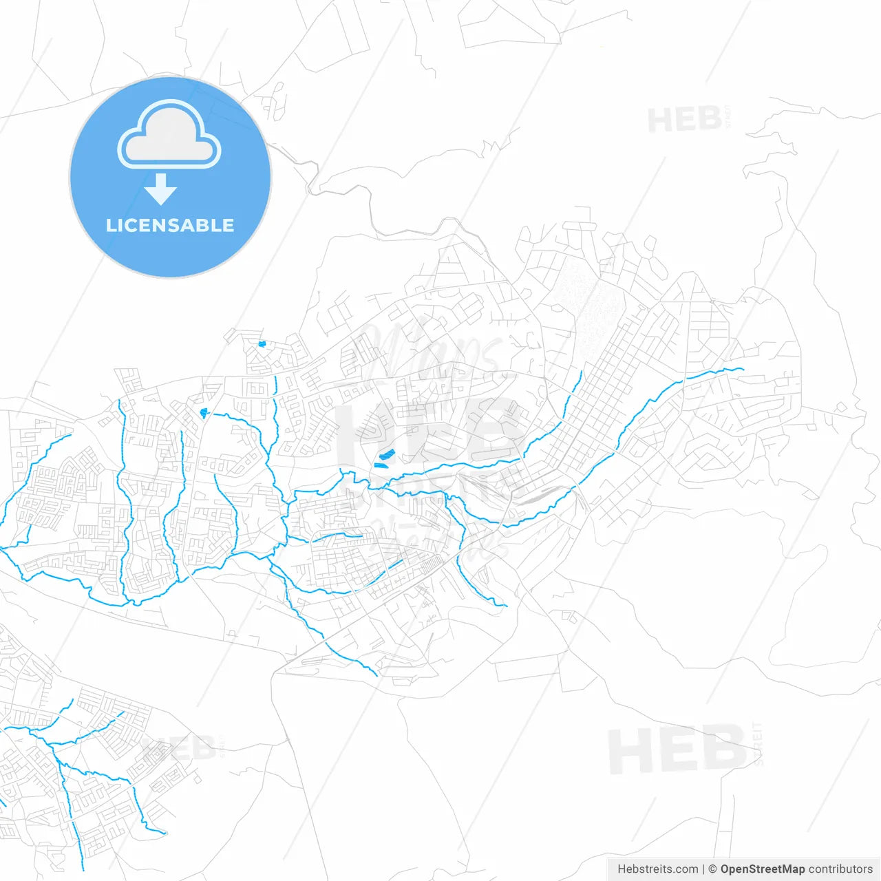 Mutare, Zimbabwe PDF vector map with water in focus
