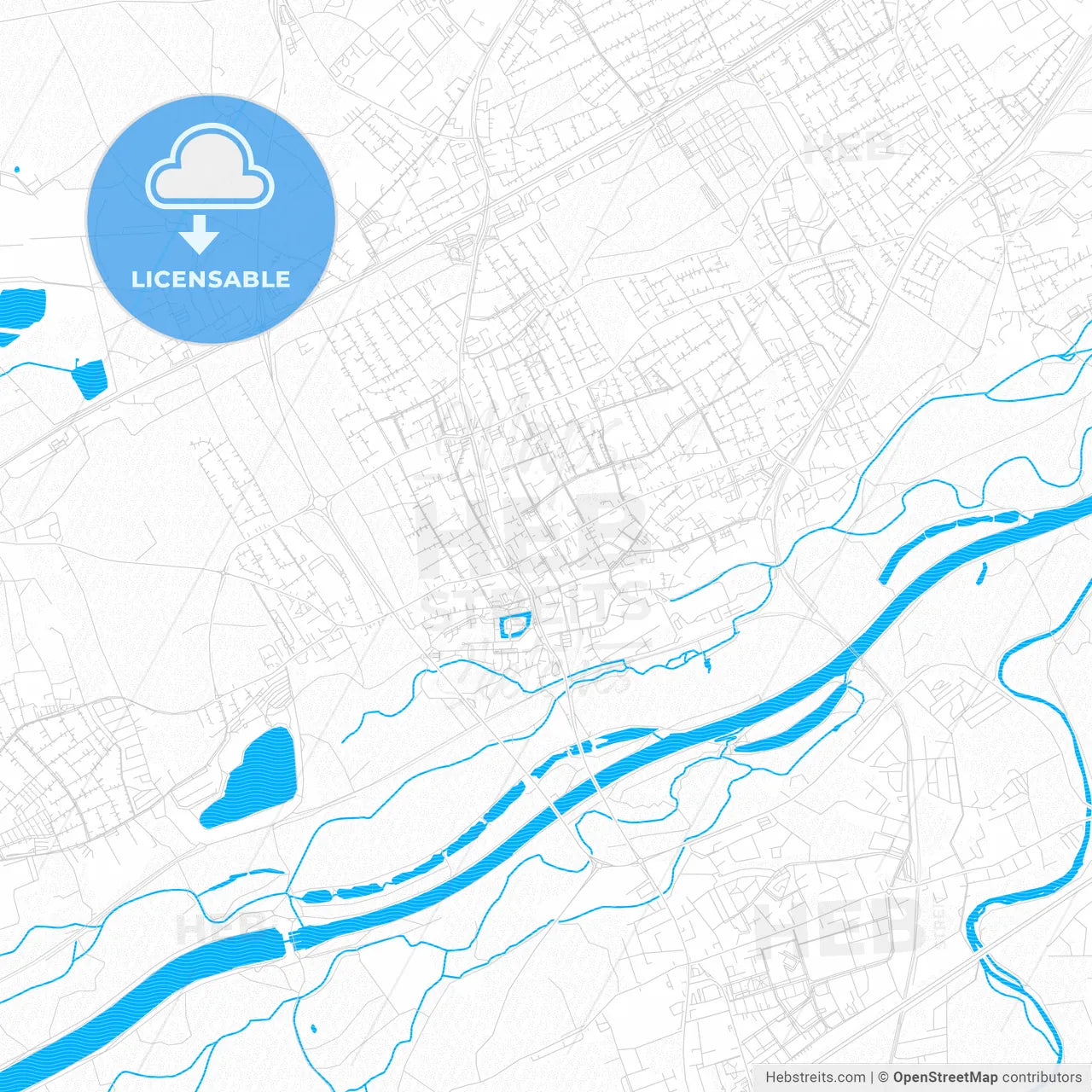 Traun, Austria PDF vector map with water in focus