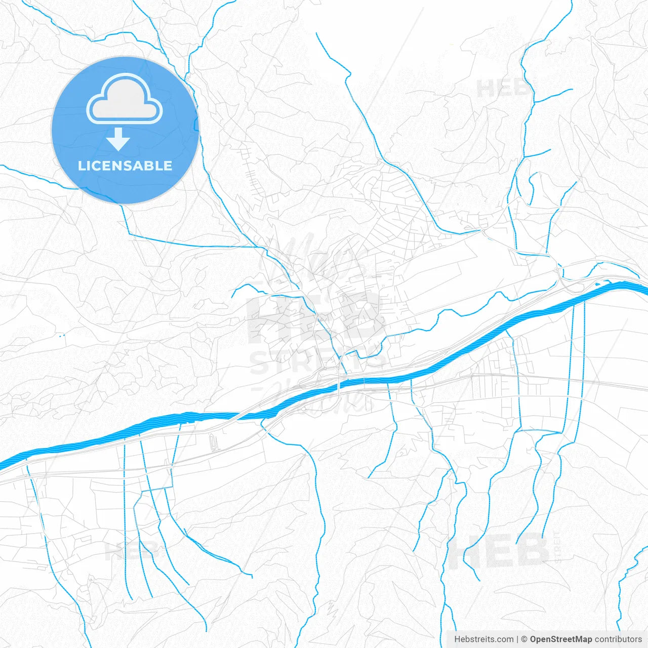 Telfs, Austria PDF vector map with water in focus