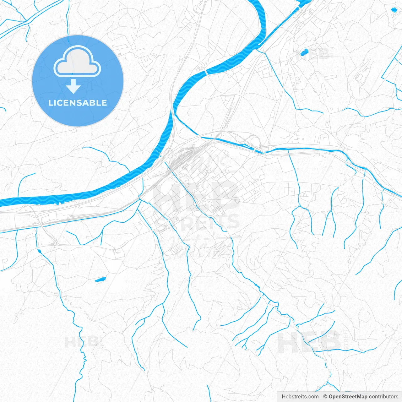 Wörgl, Austria PDF vector map with water in focus