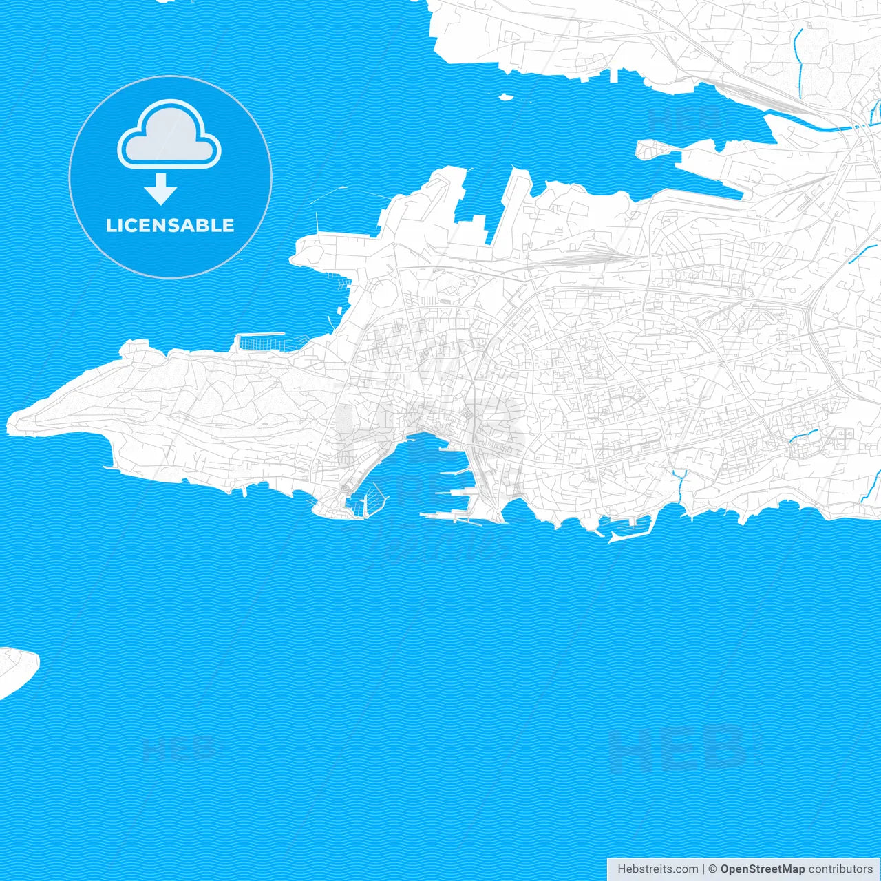 Split, Croatia PDF vector map with water in focus
