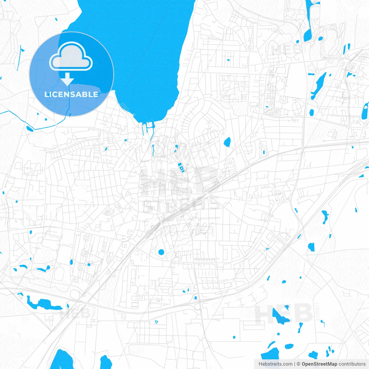 Roskilde, Denmark PDF vector map with water in focus