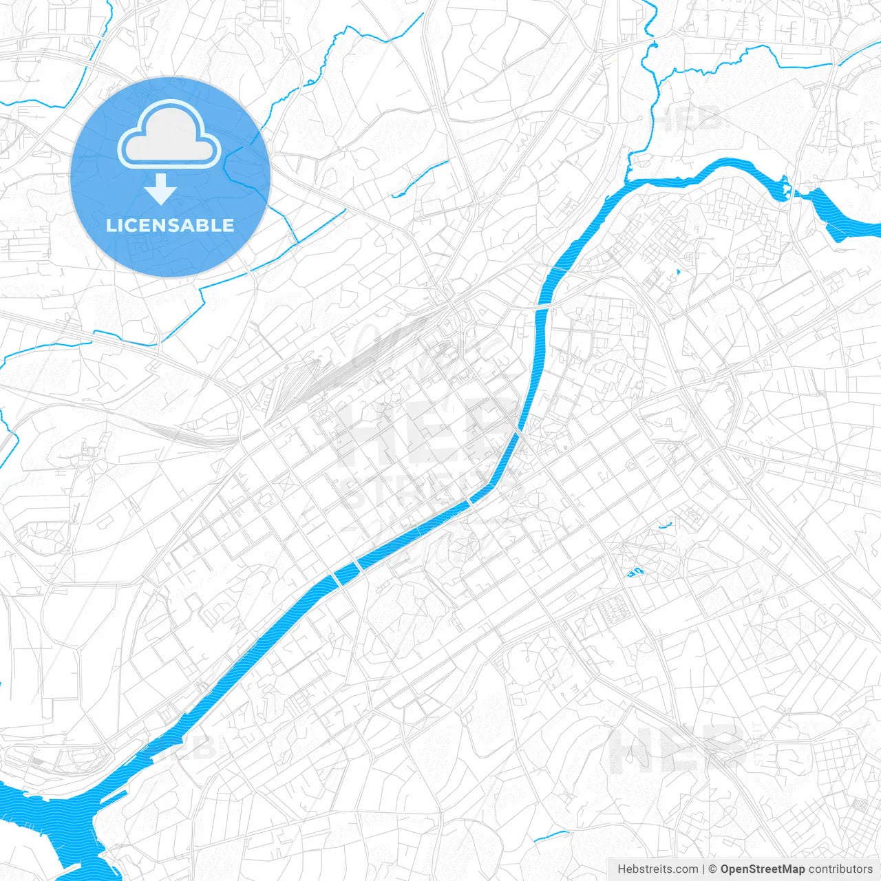 Turku, Finland PDF vector map with water in focus