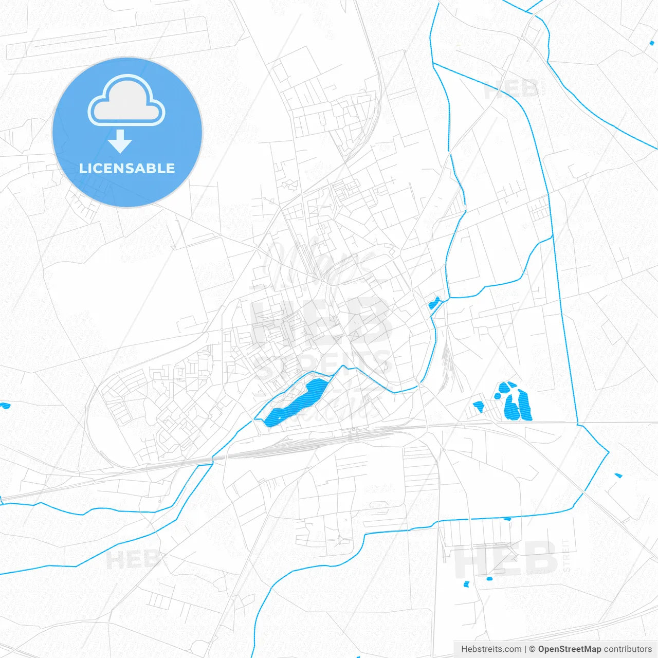 Stendal, Germany PDF vector map with water in focus