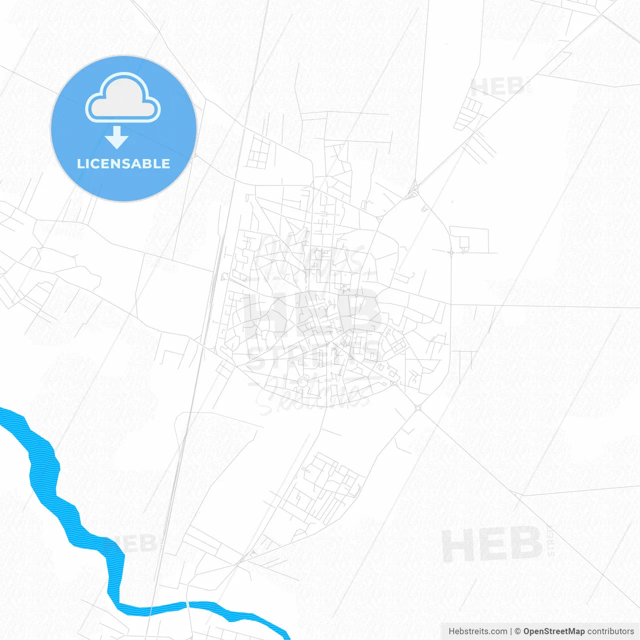 Focșani, Romania PDF vector map with water in focus