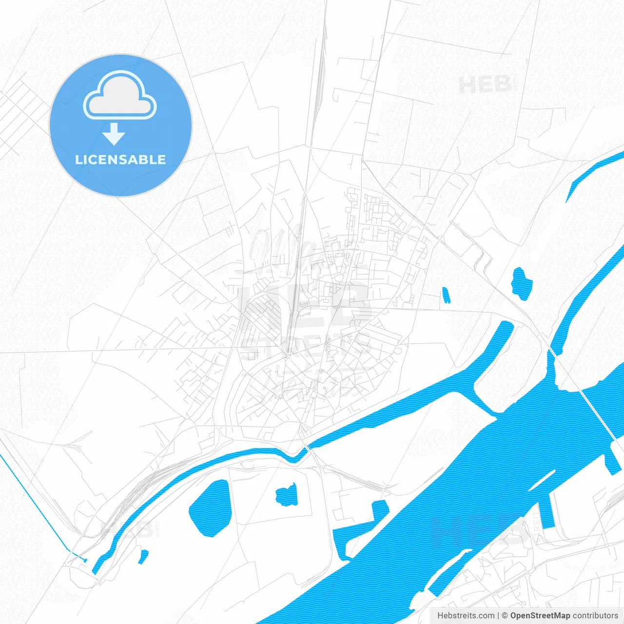 Giurgiu, Romania PDF vector map with water in focus