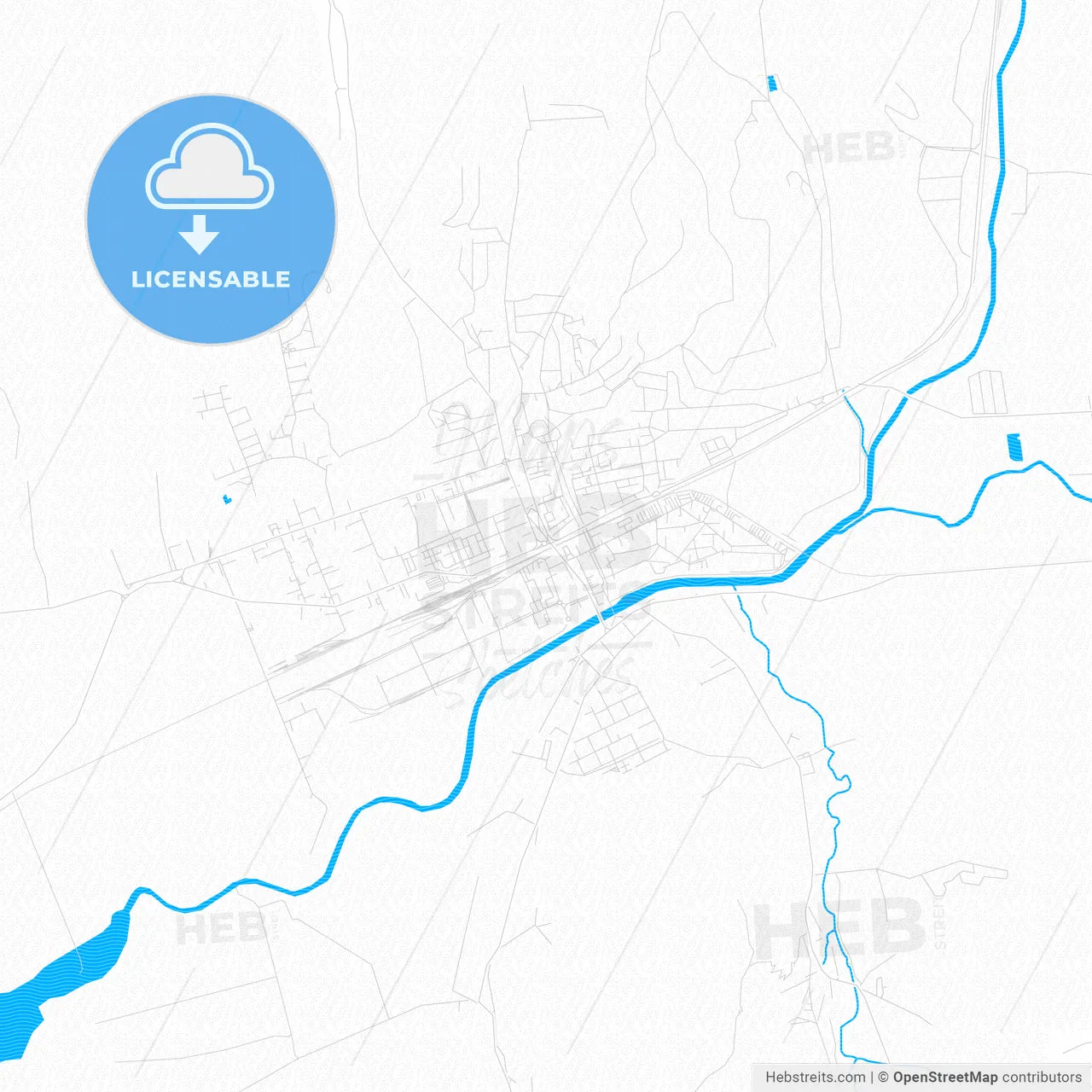 Humenné, Slovakia PDF vector map with water in focus