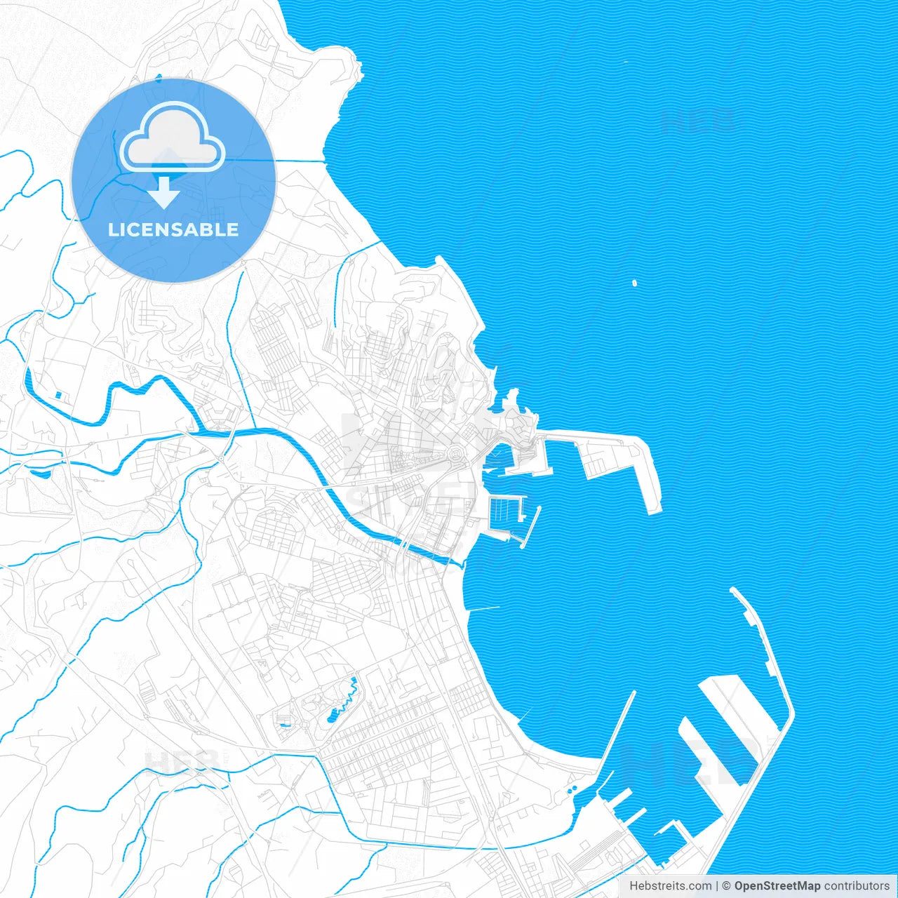 Melilla, Spain PDF vector map with water in focus