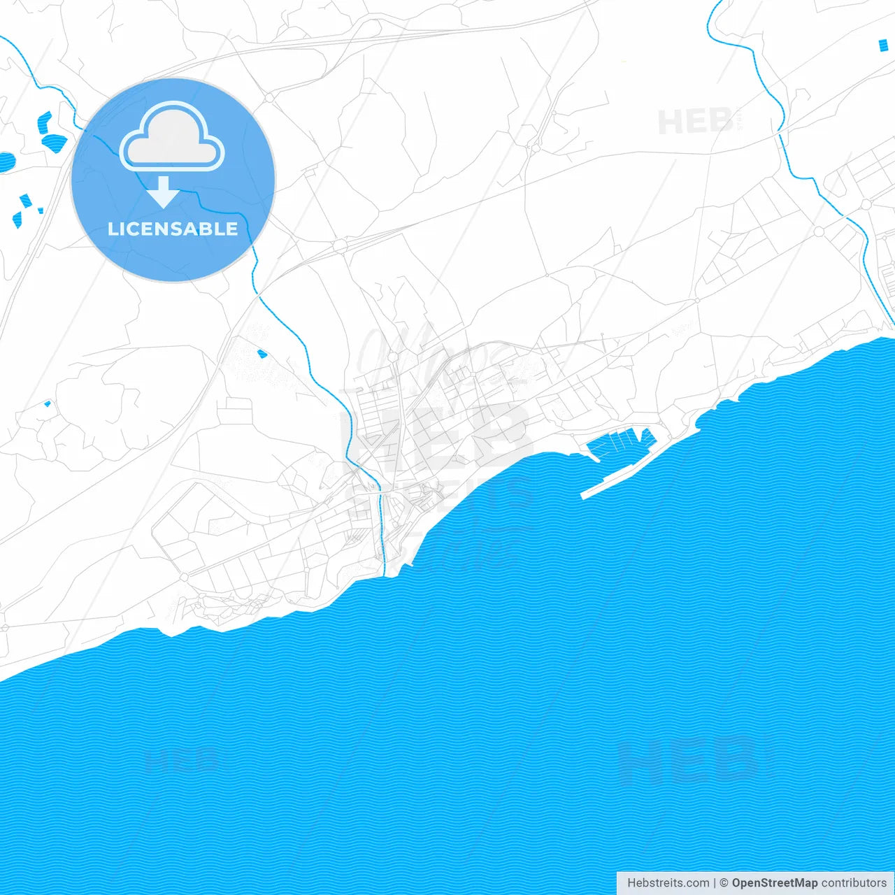 Villajoyosa, Spain PDF vector map with water in focus