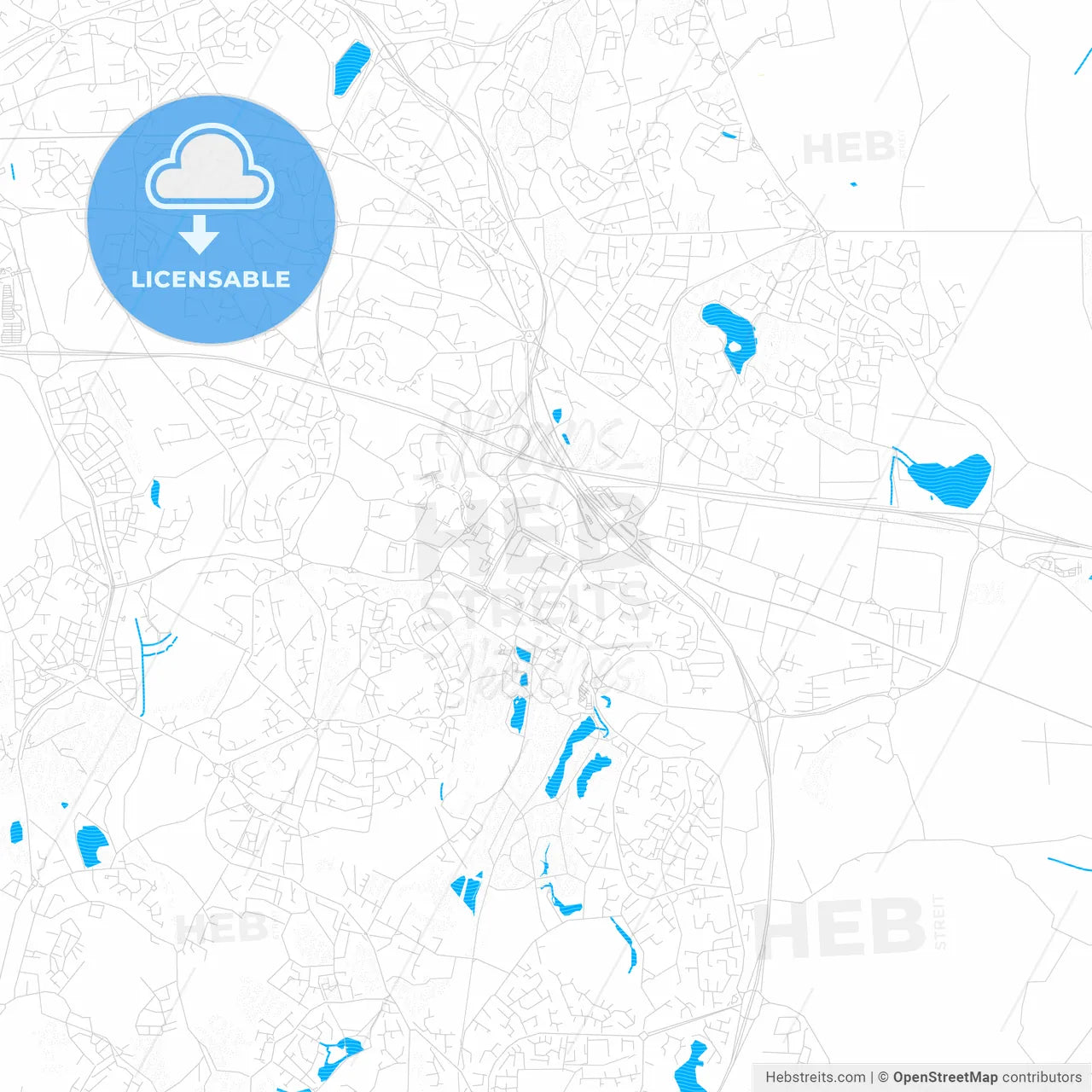 Telford, England PDF vector map with water in focus