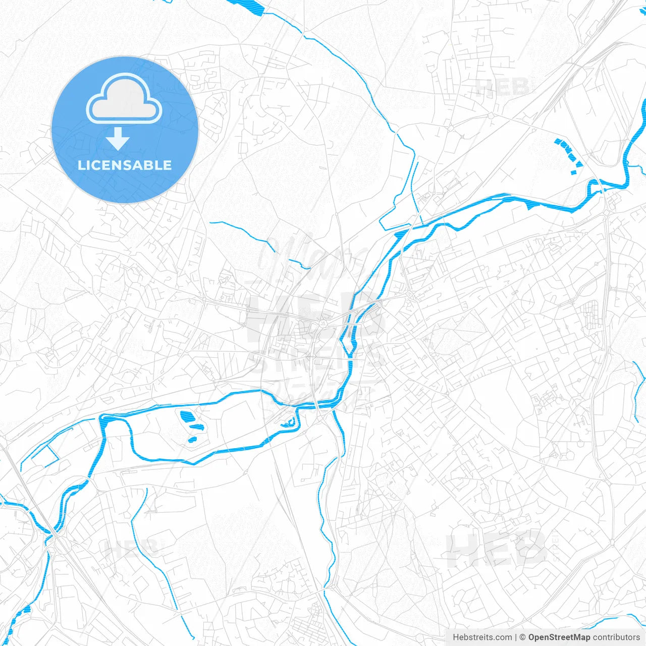 Rotherham, England PDF vector map with water in focus