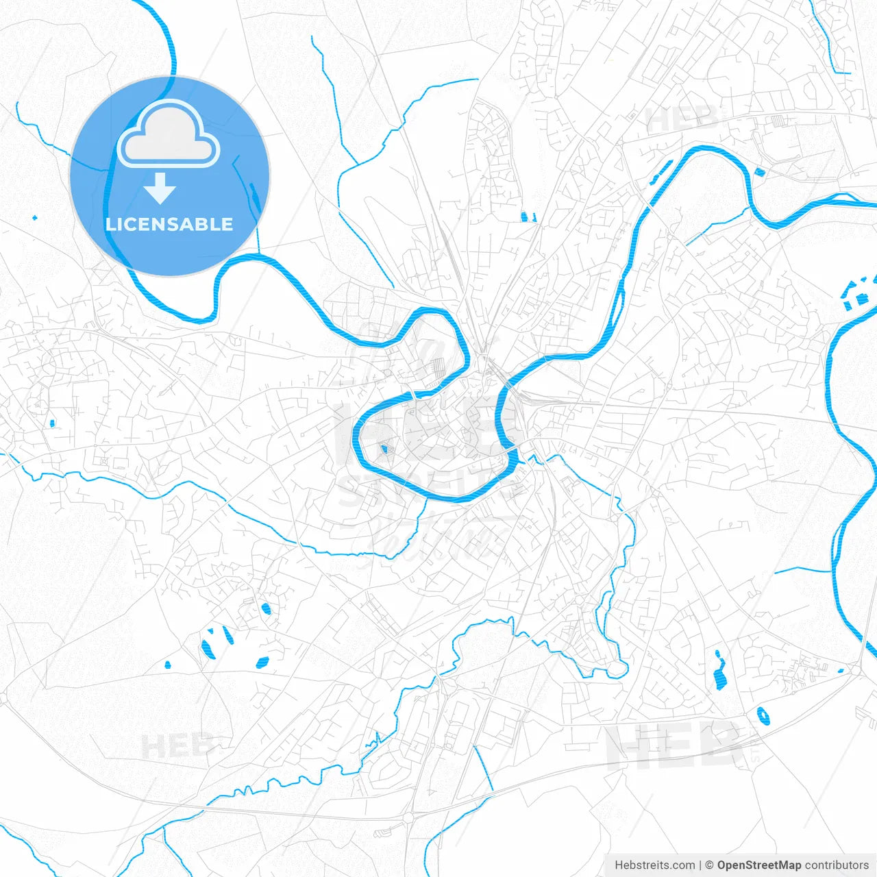 Shrewsbury, England PDF vector map with water in focus