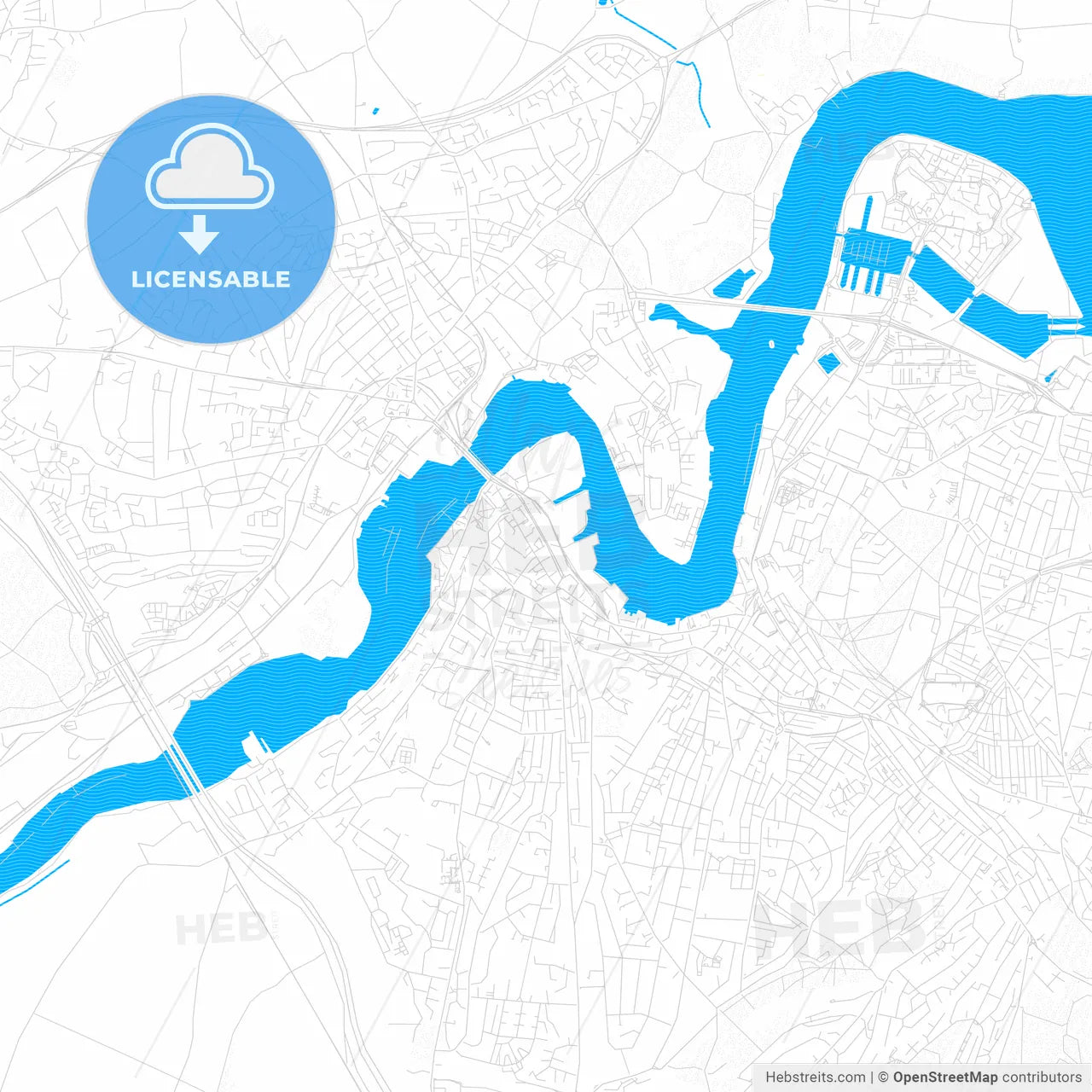 Rochester, England PDF vector map with water in focus