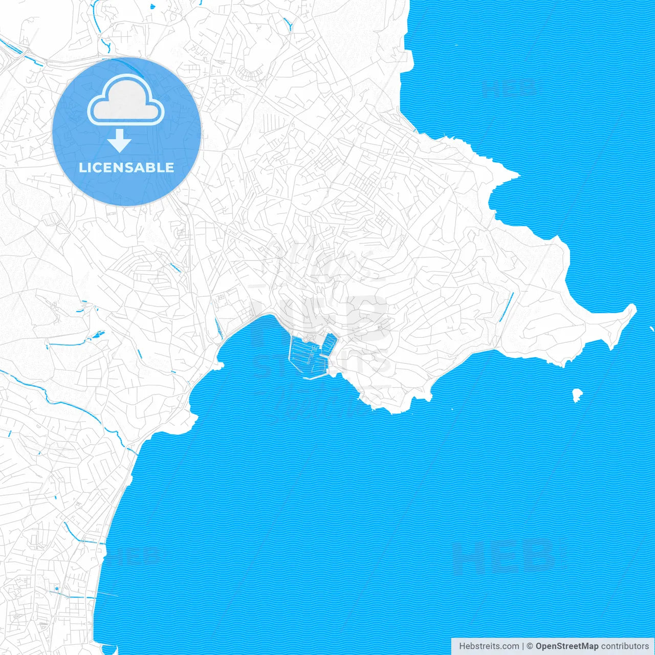 Torquay, England PDF vector map with water in focus