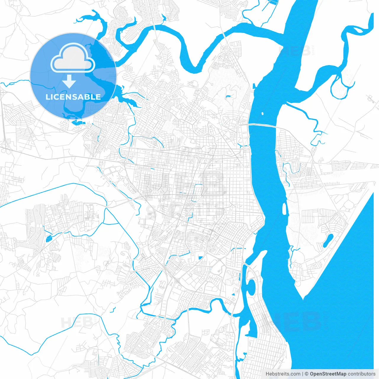 Aracaju, Brazil PDF vector map with water in focus