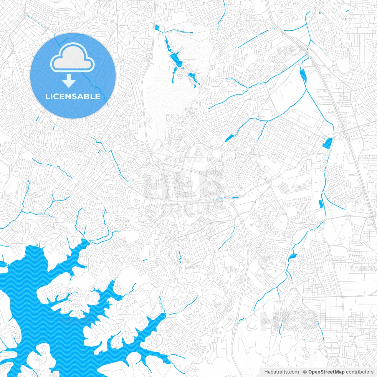 Diadema, Brazil PDF vector map with water in focus