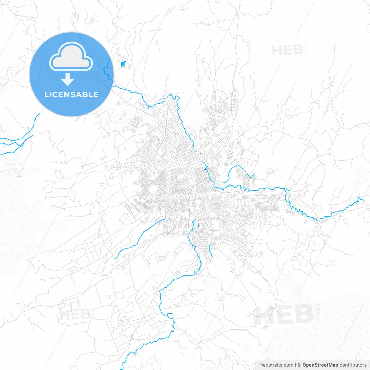 Pasto, Colombia PDF vector map with water in focus