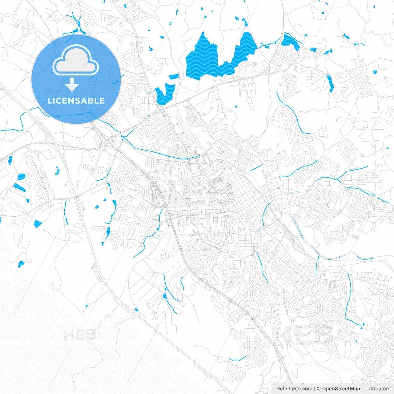 Jundiai, Brazil PDF vector map with water in focus