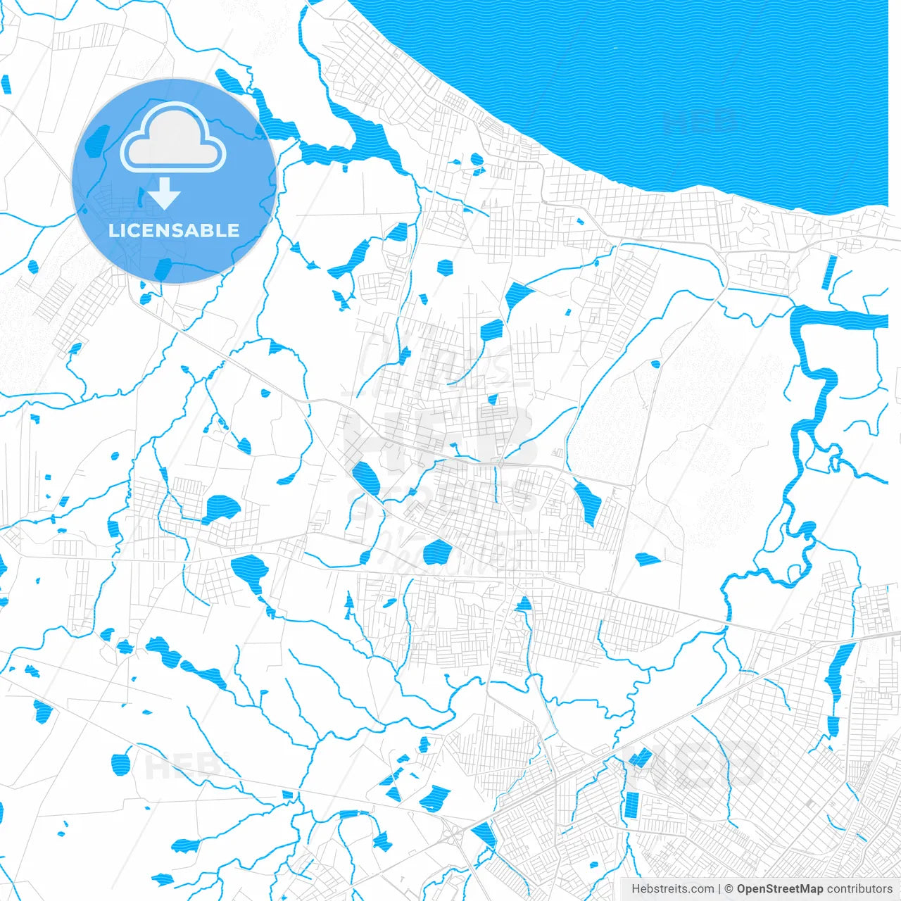 Caucaia, Brazil PDF vector map with water in focus