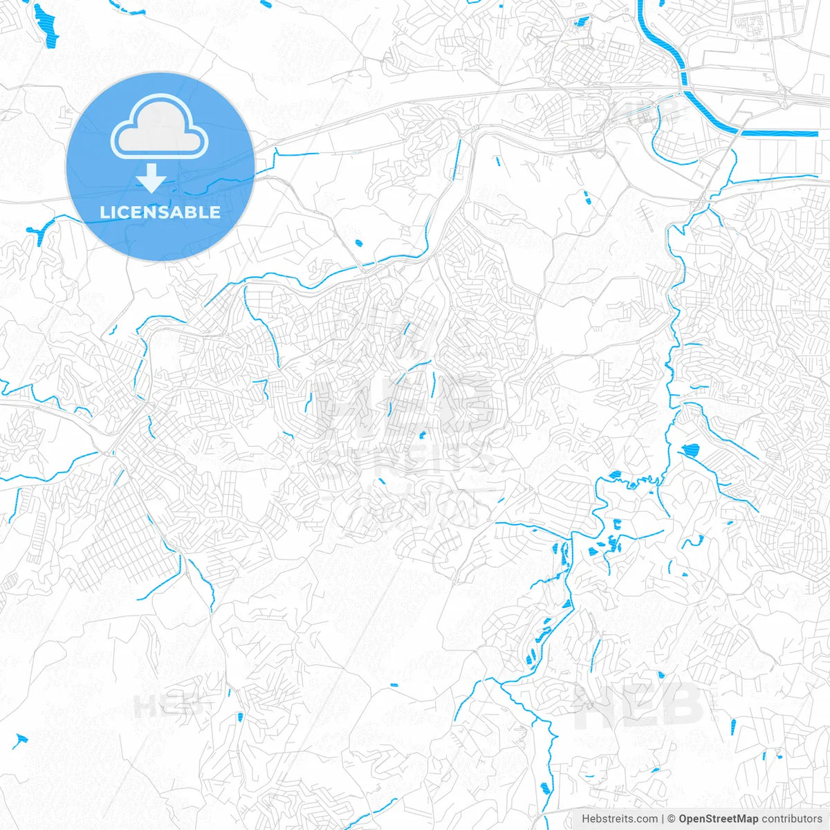 Jandira, Brazil PDF vector map with water in focus