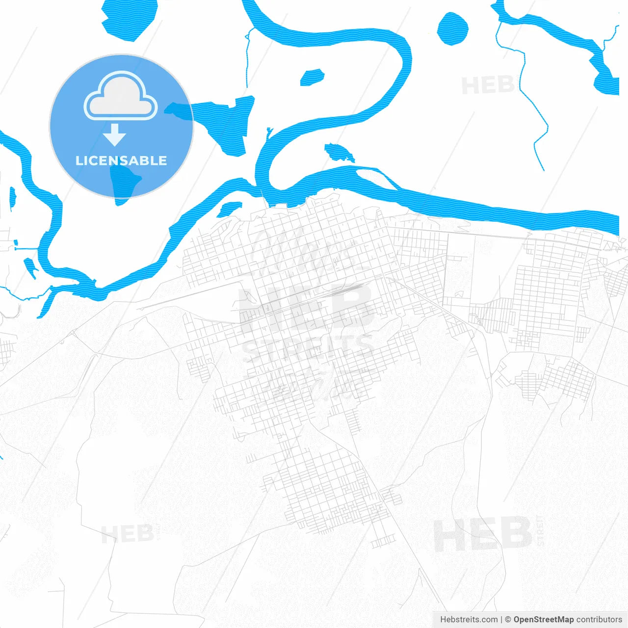 Corumba, Brazil PDF vector map with water in focus