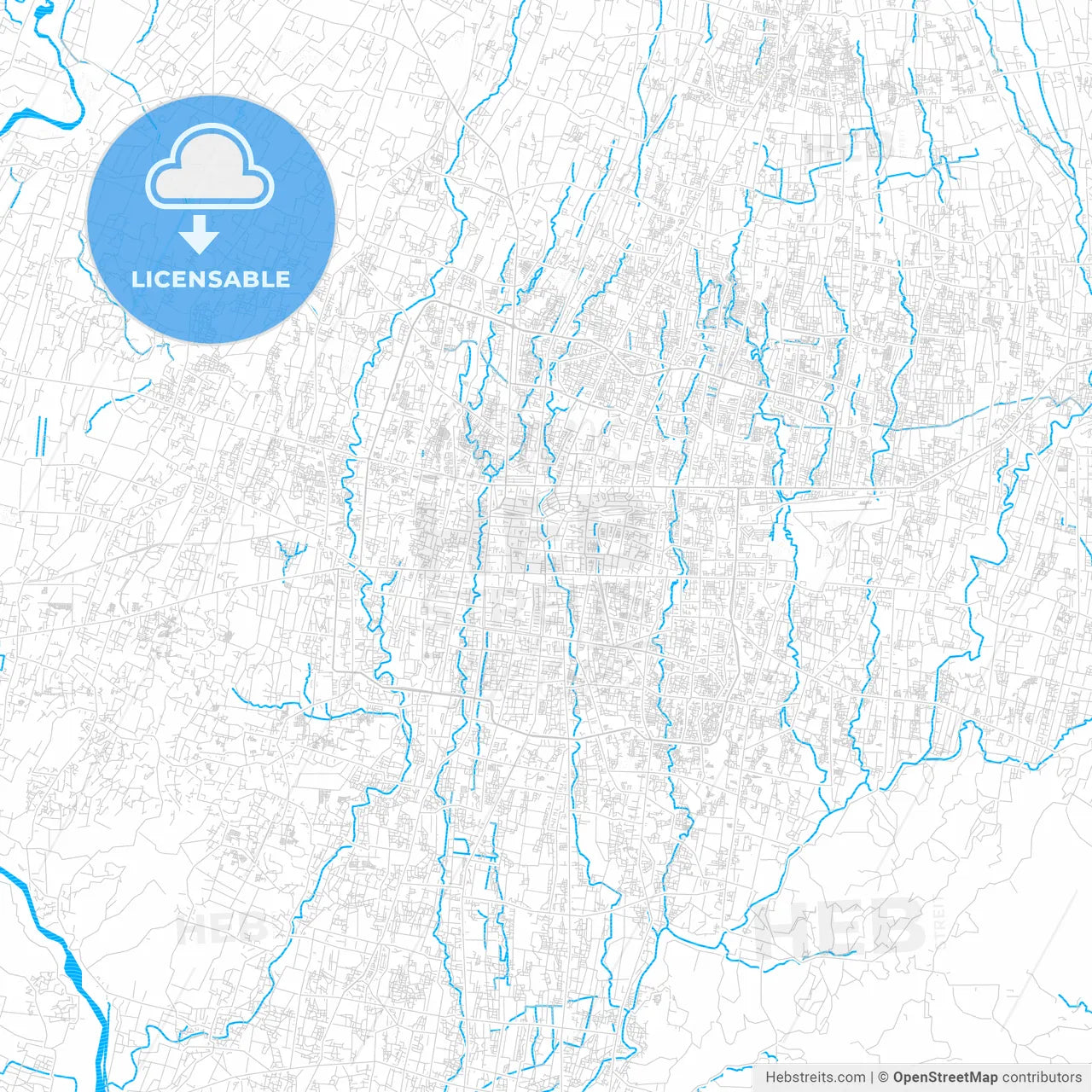 Yogyakarta, Indonesia PDF vector map with water in focus