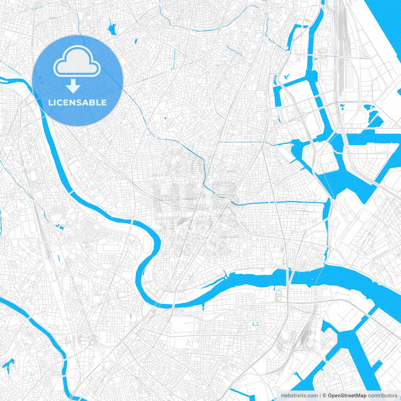 Ōta, Japan PDF vector map with water in focus