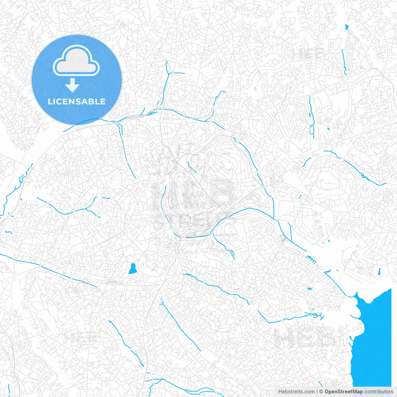 Kampala, Uganda PDF vector map with water in focus