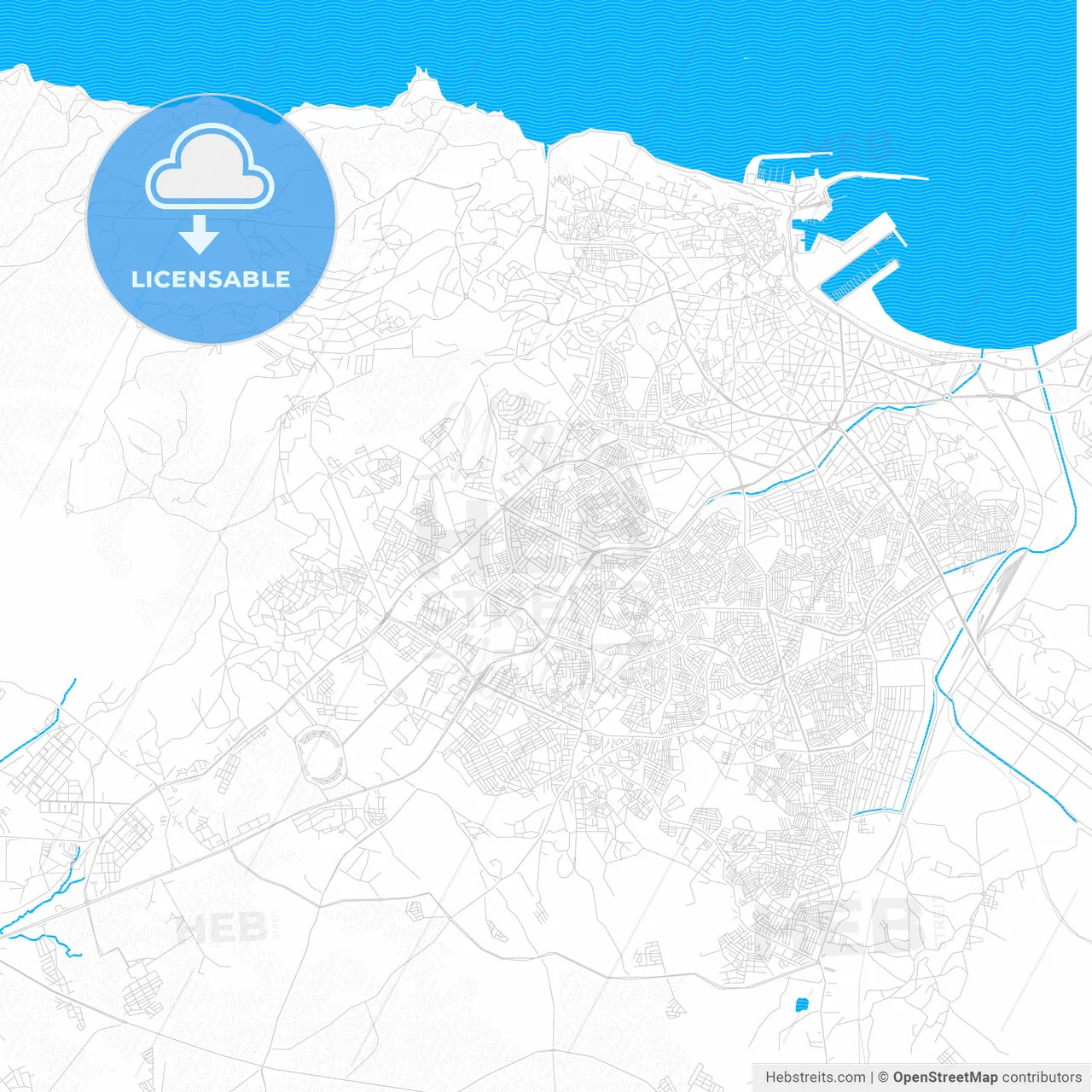 Tangier, Morocco PDF vector map with water in focus