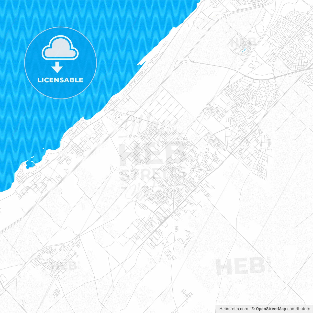 Temara, Morocco PDF vector map with water in focus