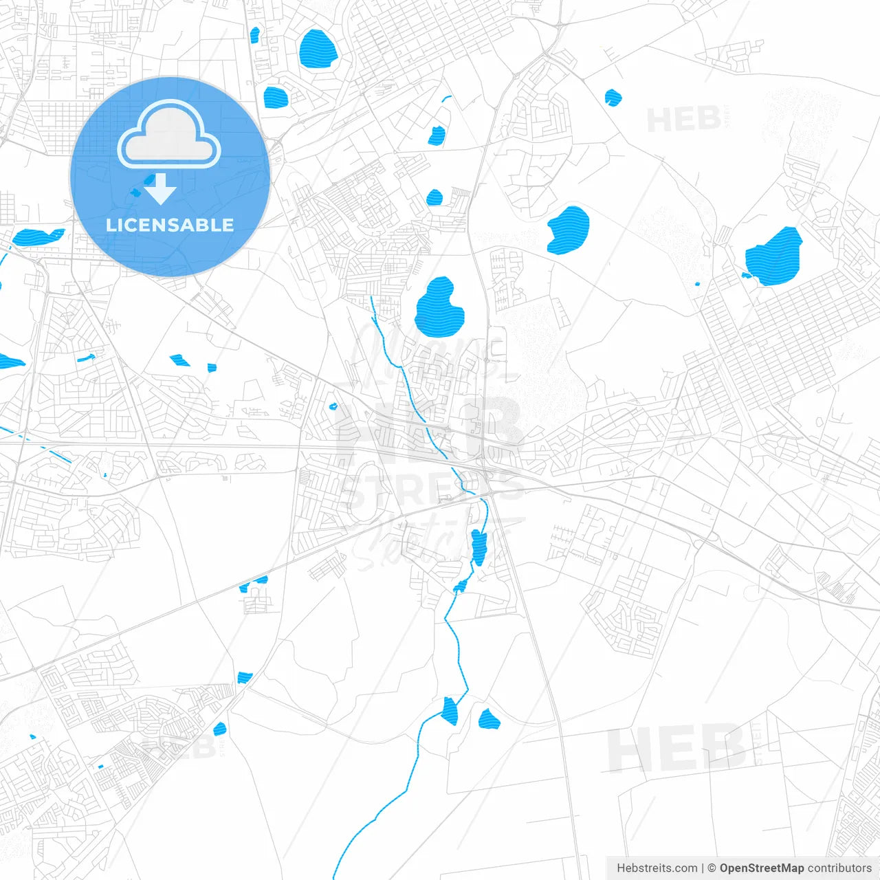Brakpan, South Africa PDF vector map with water in focus
