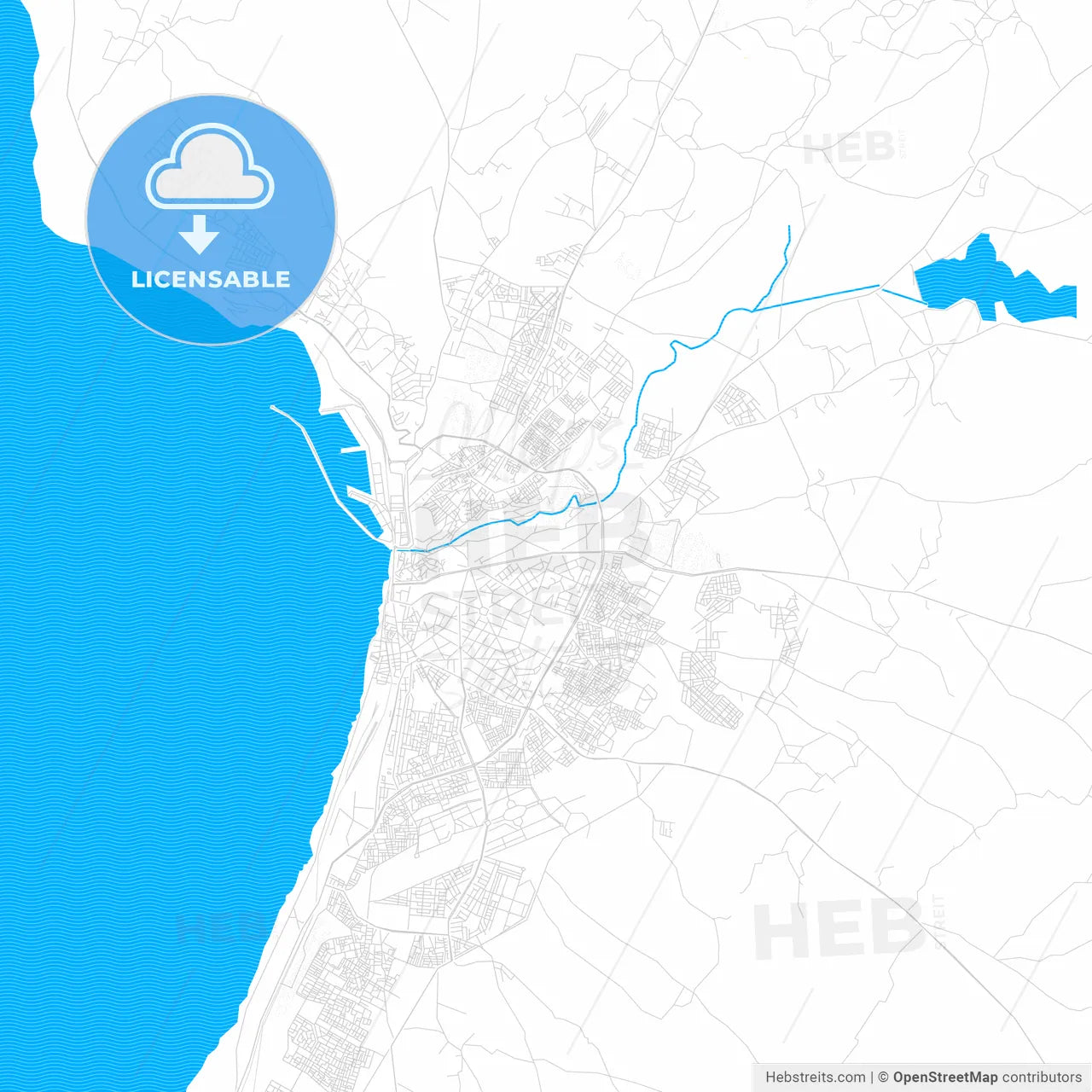 Safi, Morocco PDF vector map with water in focus