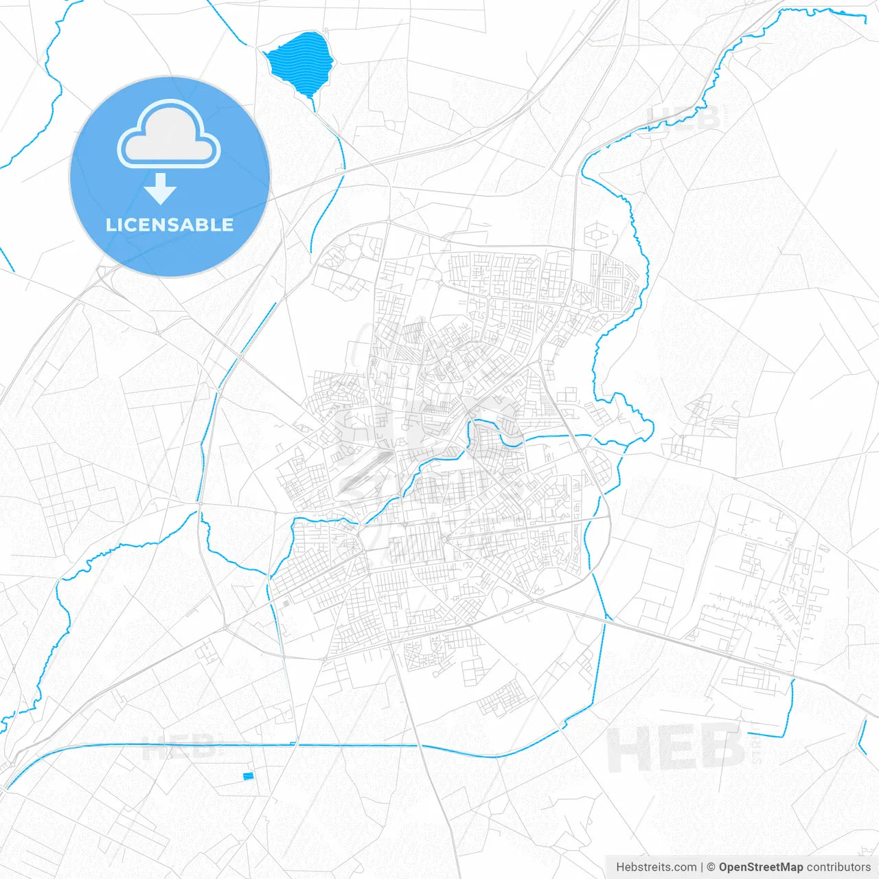 Sidi Bel Abbes, Algeria PDF vector map with water in focus