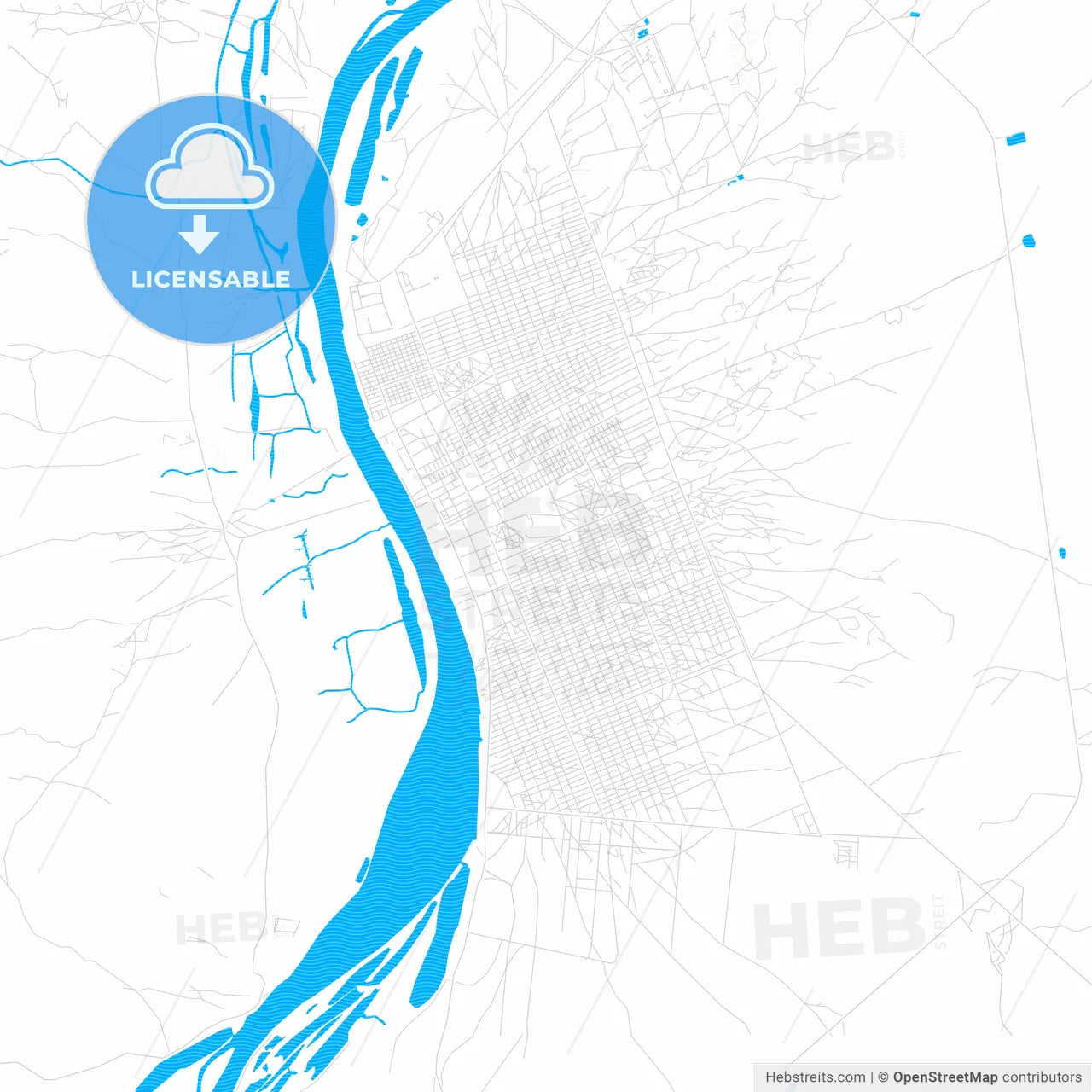 Malakal, South Sudan PDF vector map with water in focus
