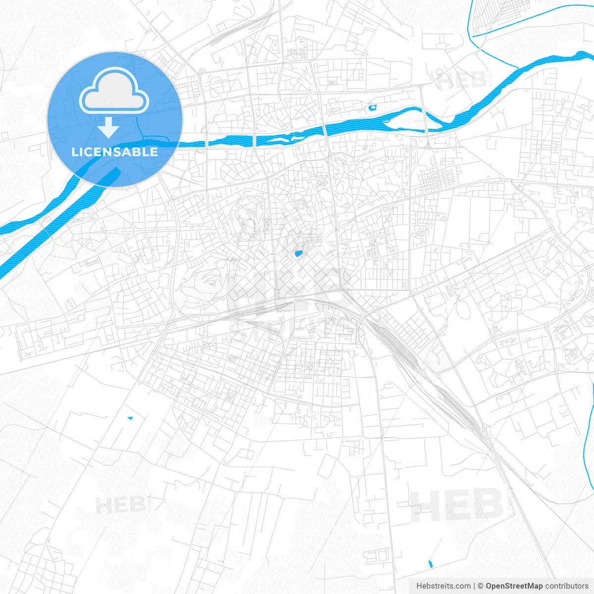 Plovdiv, Bulgaria PDF vector map with water in focus