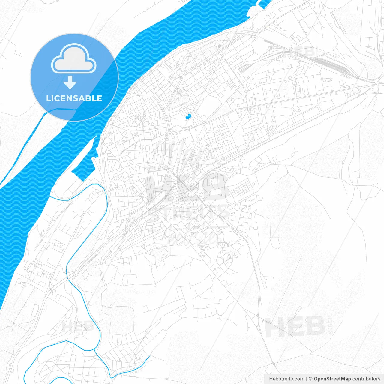 Ruse, Bulgaria PDF vector map with water in focus