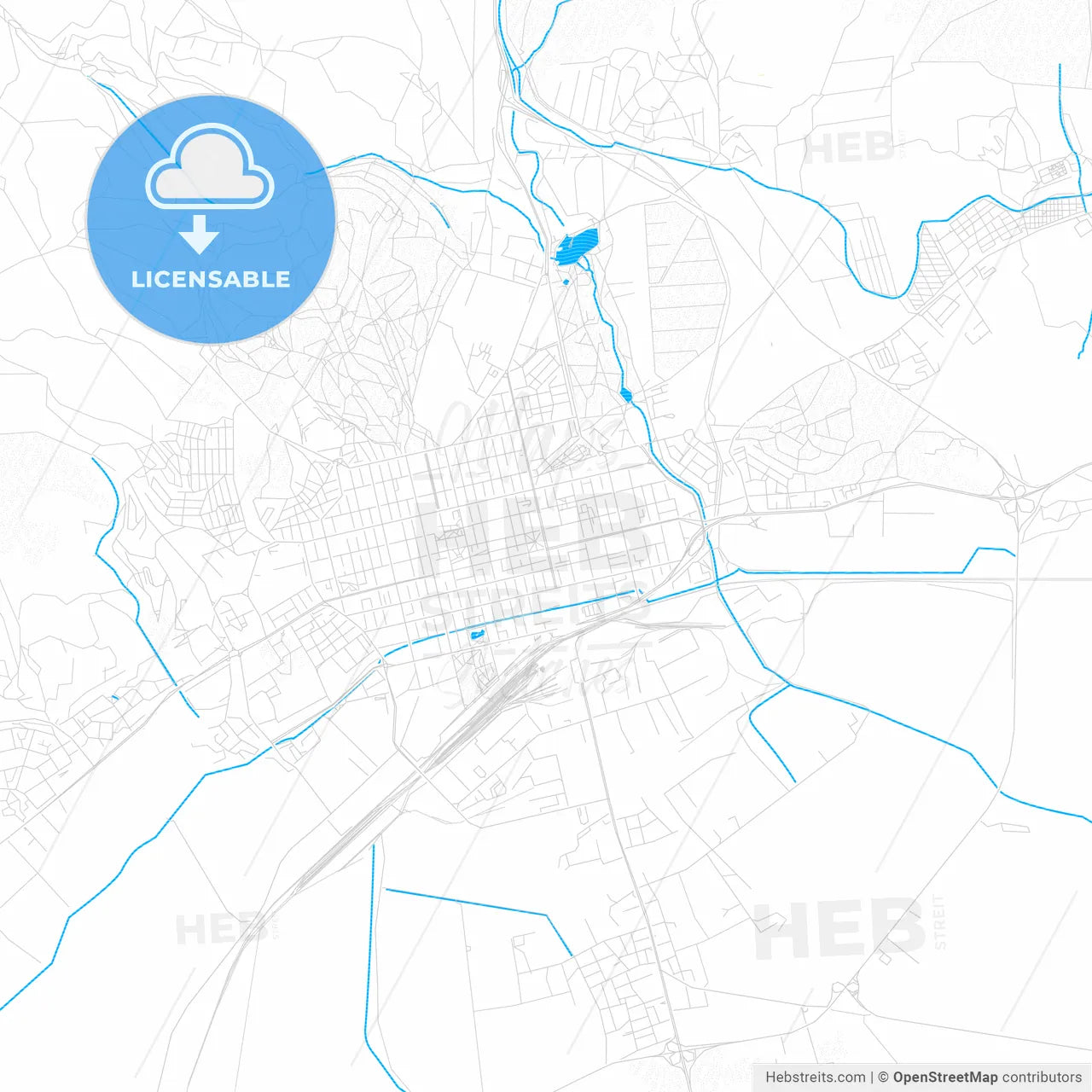Stara Zagora, Bulgaria PDF vector map with water in focus