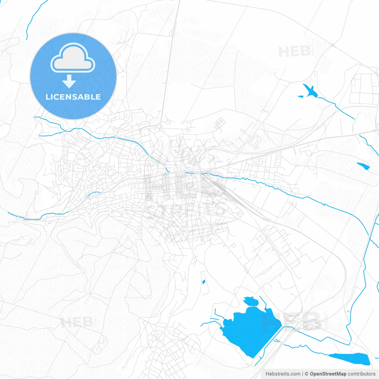 Shumen, Bulgaria PDF vector map with water in focus