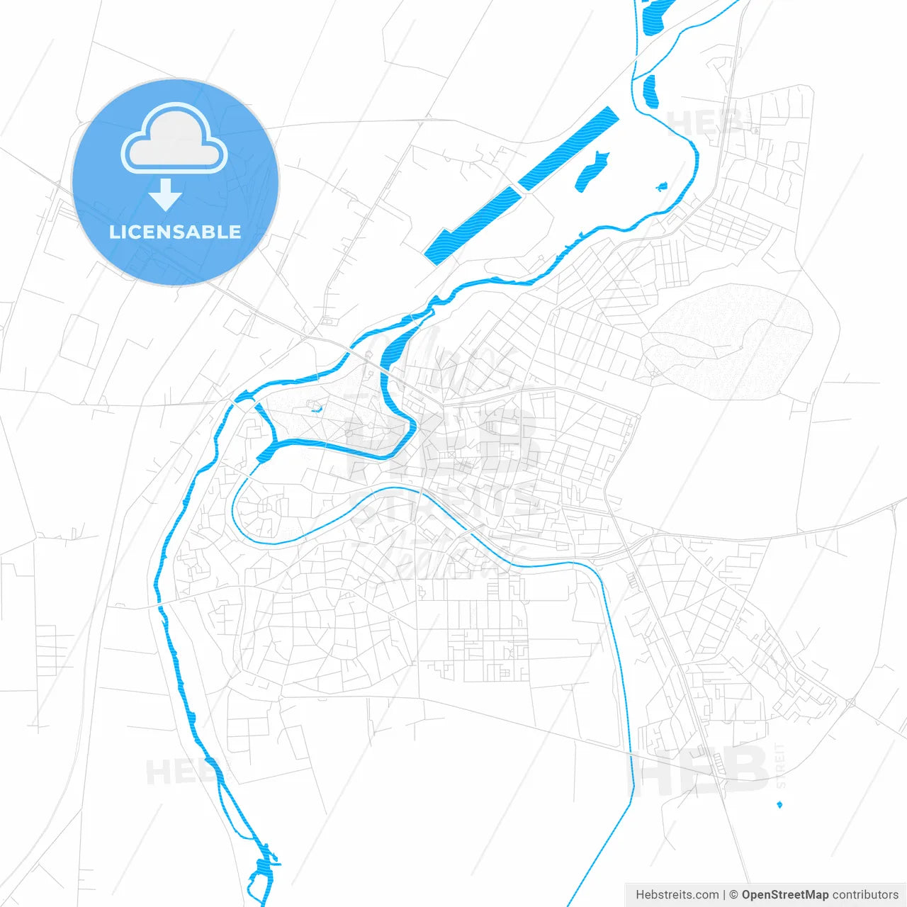 Yambol, Bulgaria PDF vector map with water in focus