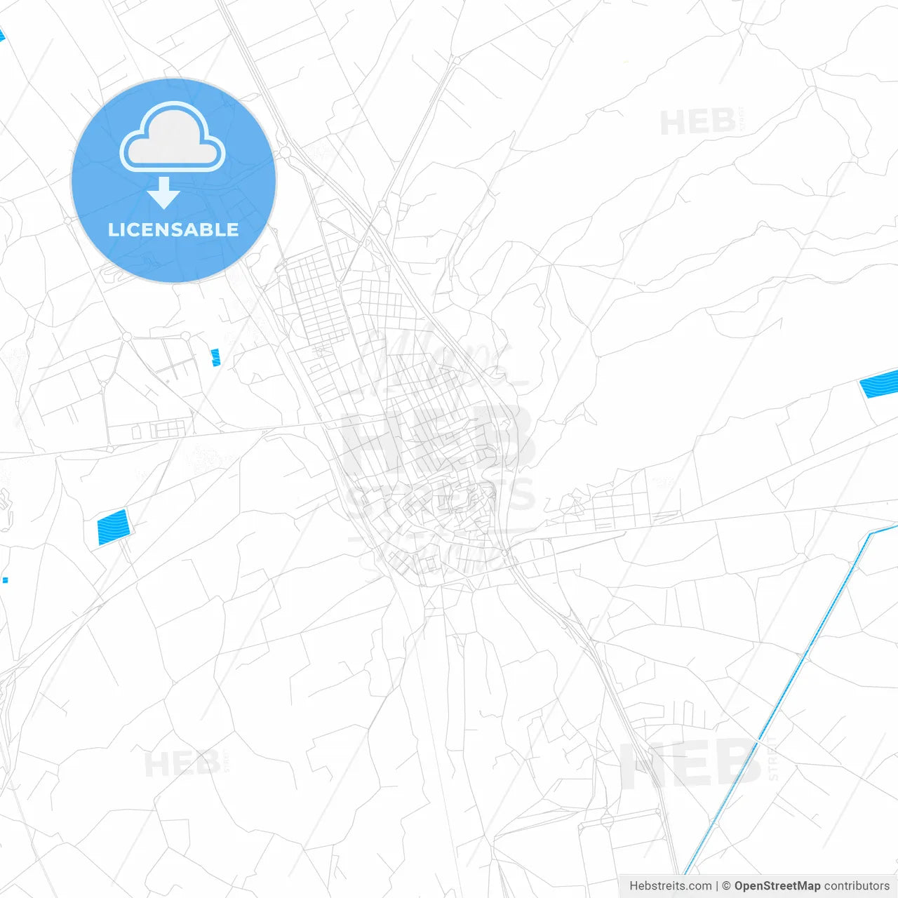 Villena, Spain PDF vector map with water in focus