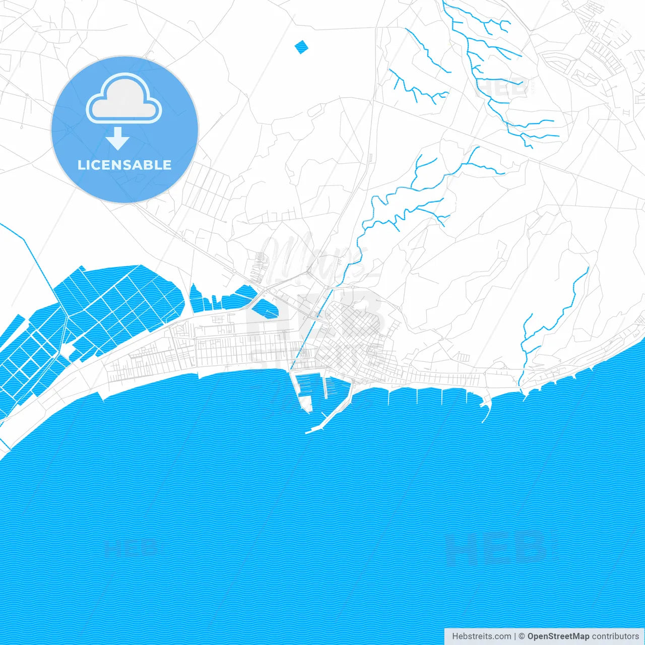 Santa Pola, Spain PDF vector map with water in focus