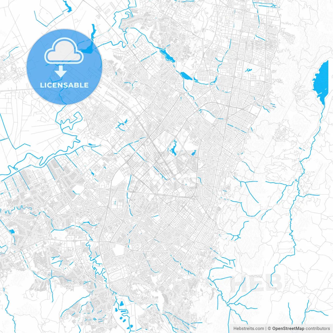 Bogota, Colombia PDF vector map with water in focus