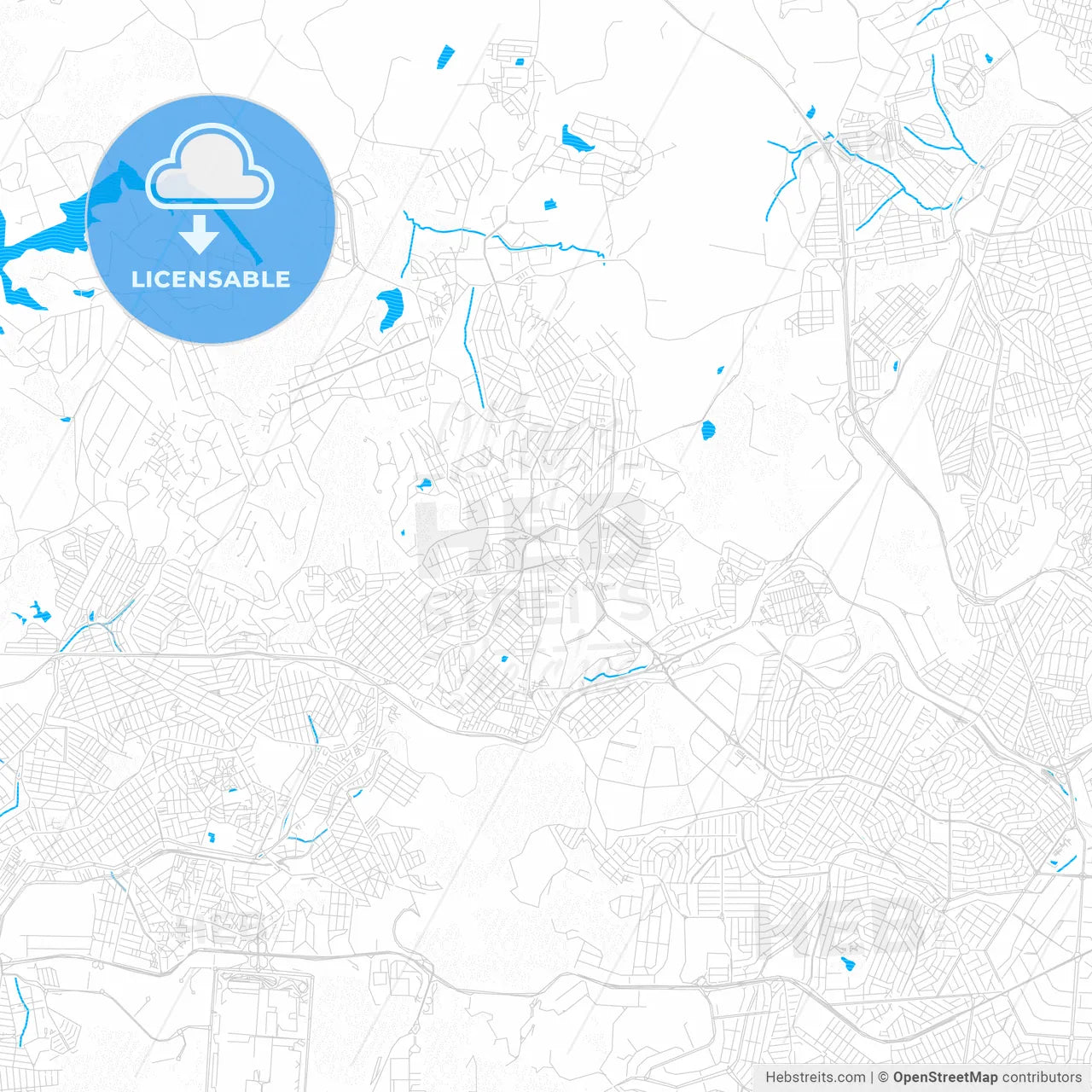 Contagem, Brazil PDF vector map with water in focus