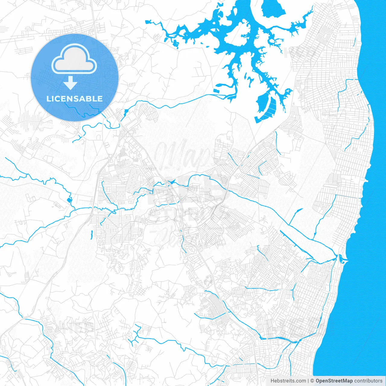 Paulista, Brazil PDF vector map with water in focus
