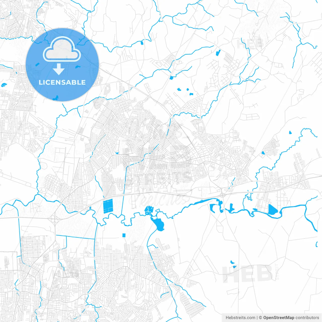 Gravatai, Brazil PDF vector map with water in focus