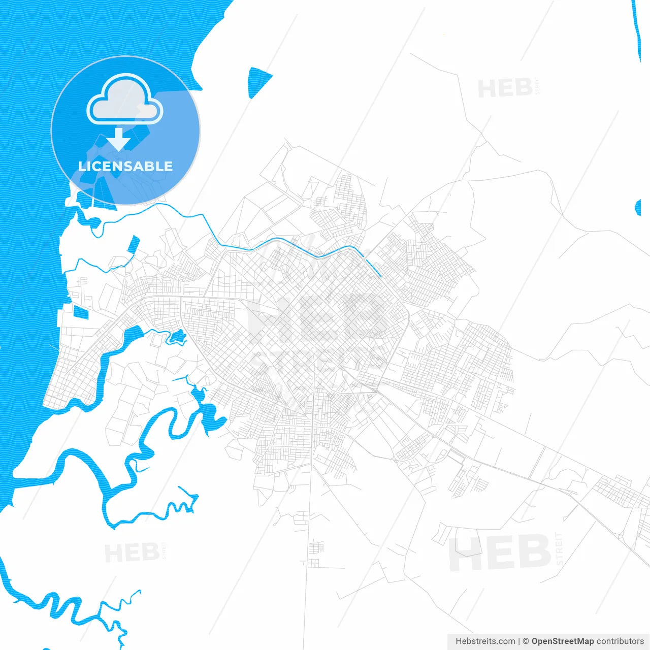 Machala, Ecuador PDF vector map with water in focus