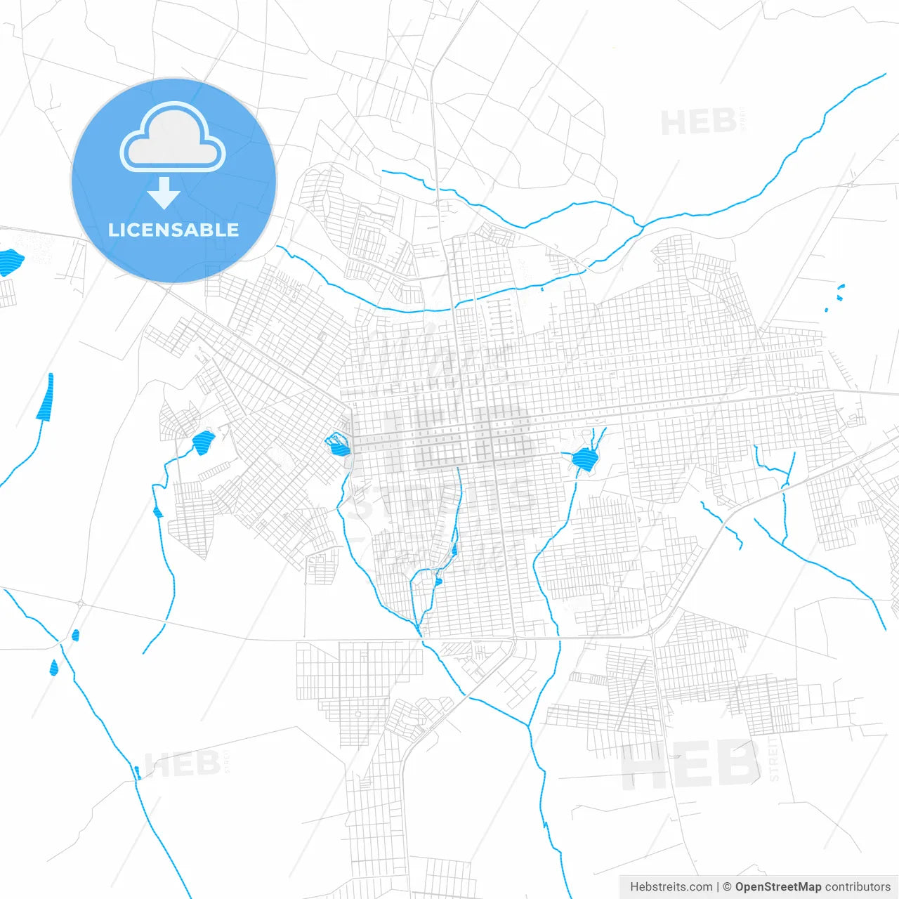 Dourados, Brazil PDF vector map with water in focus