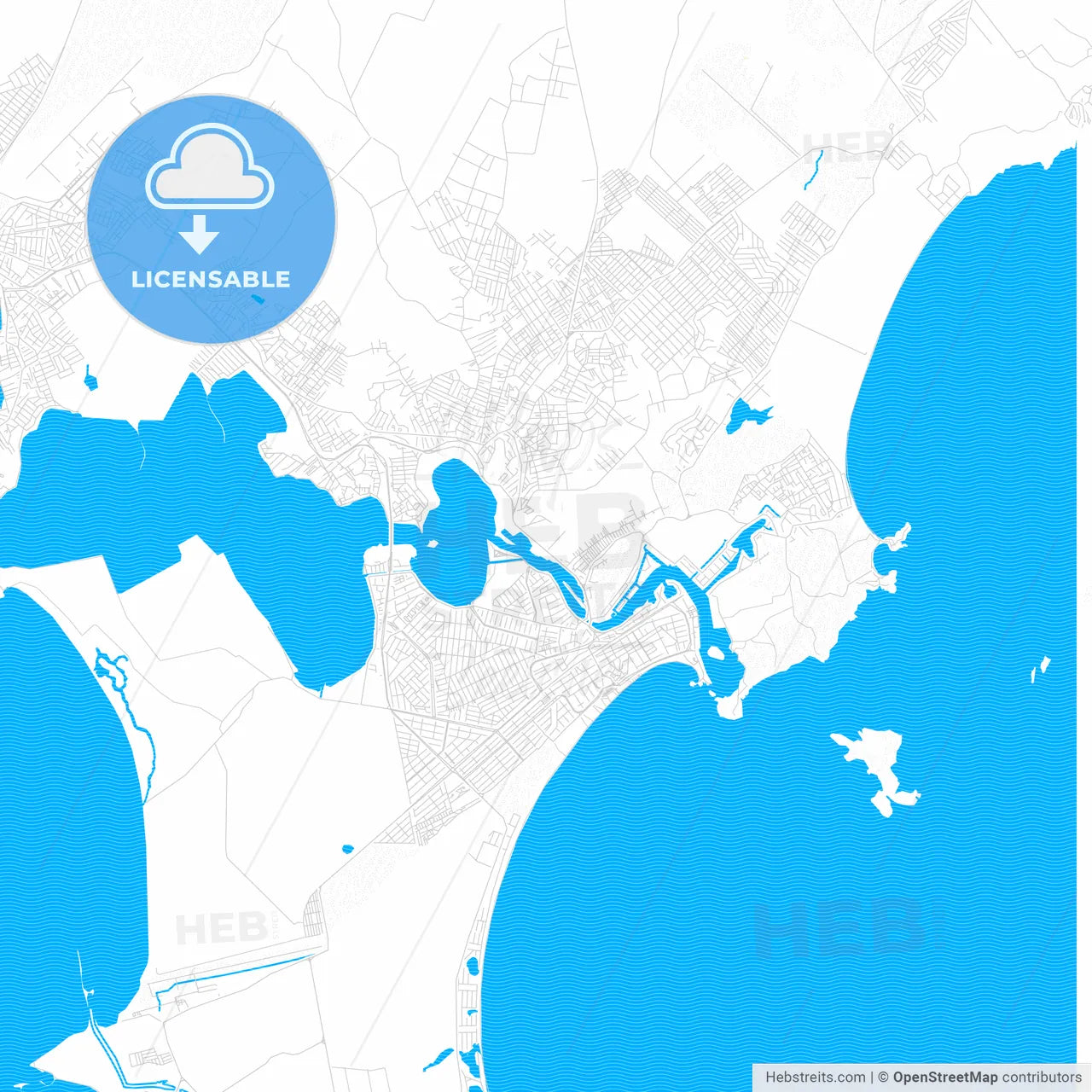 Cabo Frio, Brazil PDF vector map with water in focus