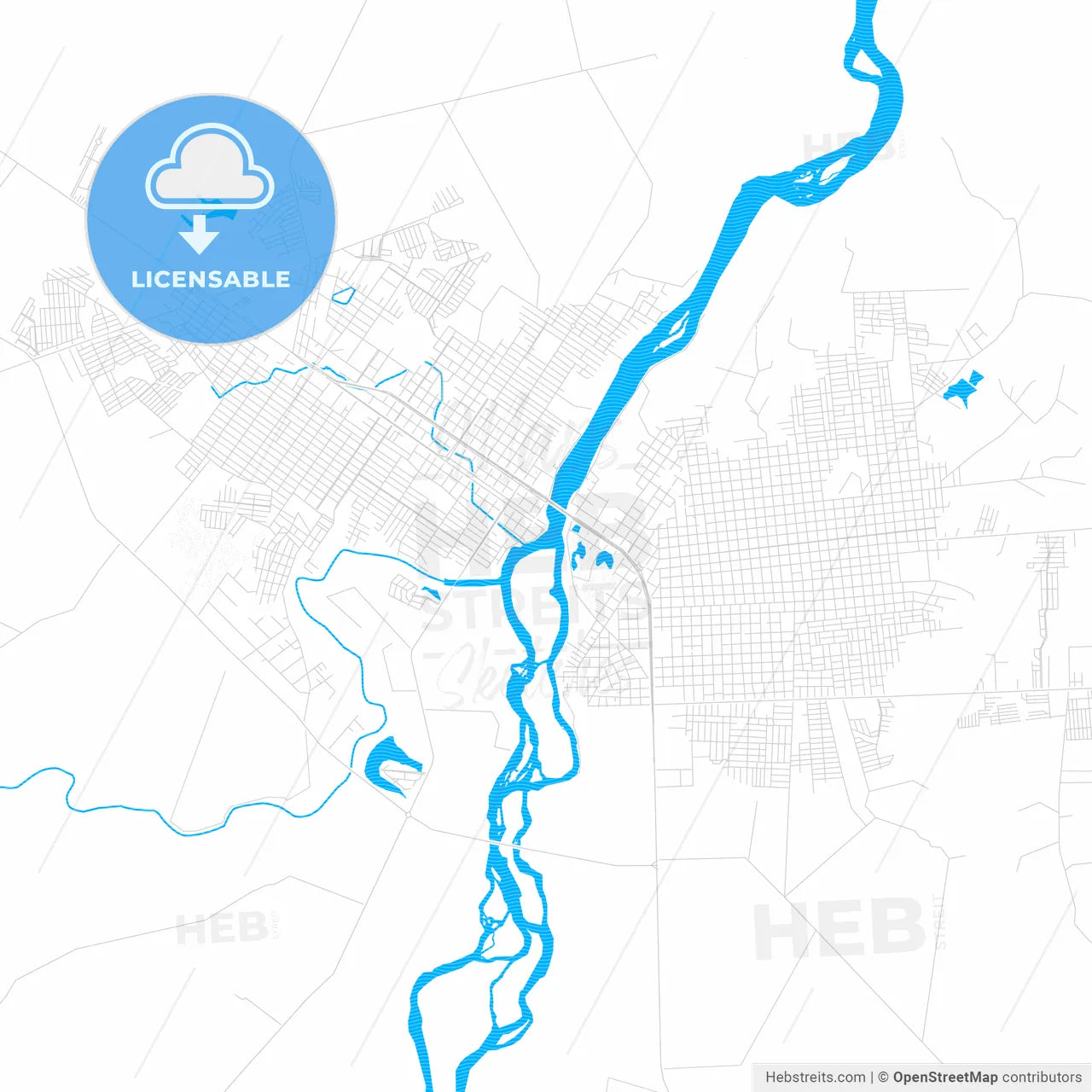 Ji Parana, Brazil PDF vector map with water in focus
