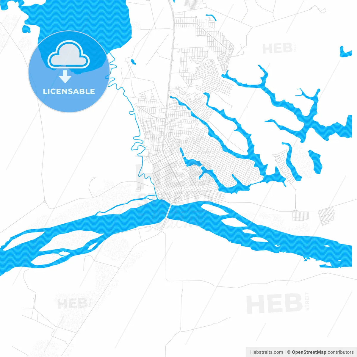 Linhares, Brazil PDF vector map with water in focus